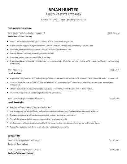 Assistant State Attorney Resume