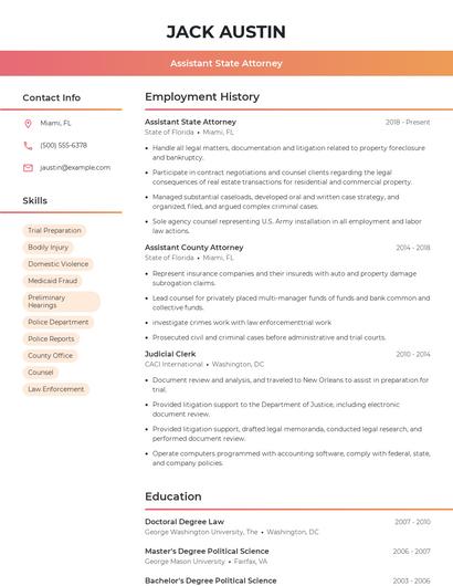 Assistant State Attorney Resume