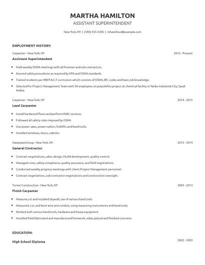 Assistant Superintendent Resume