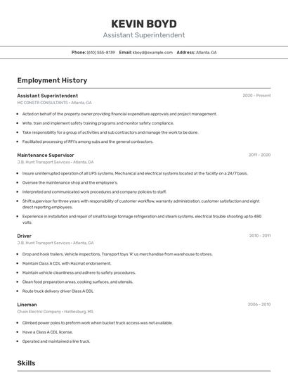 Assistant Superintendent Resume
