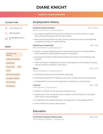 Assistant Superintendent Resume