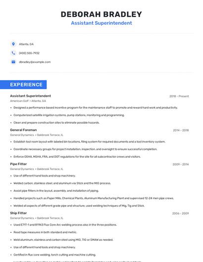Assistant Superintendent Resume