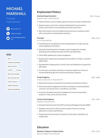 Assistant Superintendent Resume