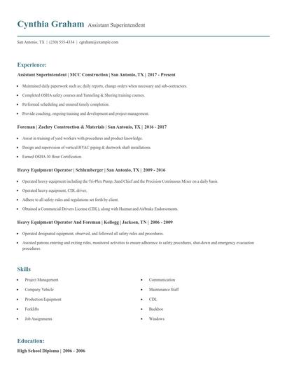 Assistant Superintendent Resume