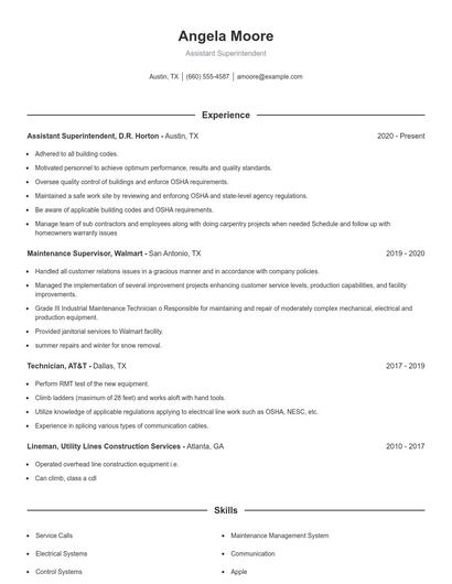 Assistant Superintendent Resume
