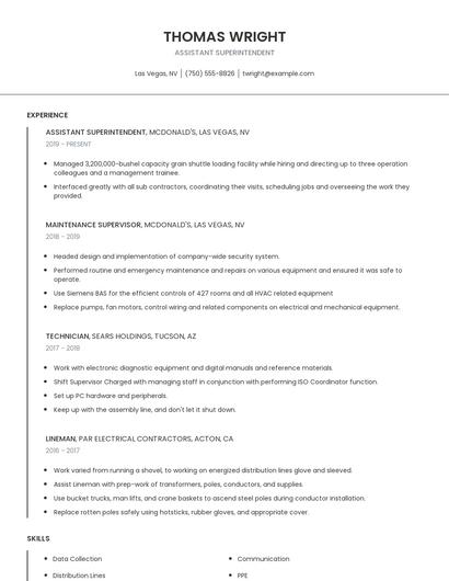 Assistant Superintendent Resume