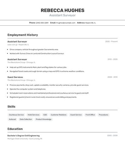 Assistant Surveyor Resume