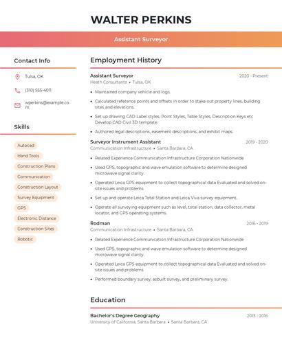 Assistant Surveyor Resume