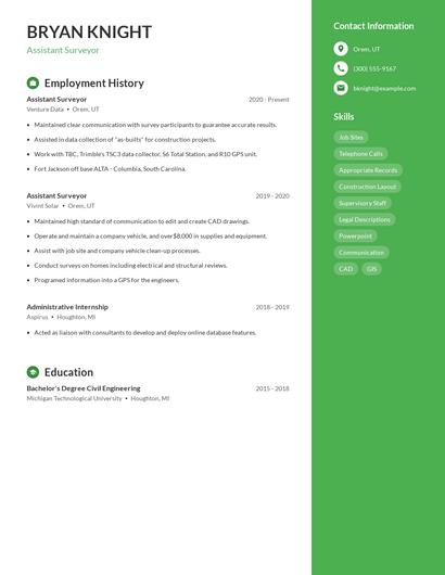 Assistant Surveyor Resume