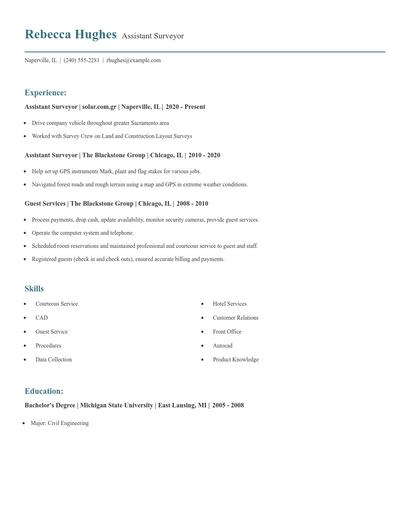 Assistant Surveyor Resume