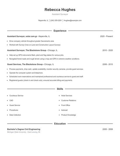 Assistant Surveyor Resume