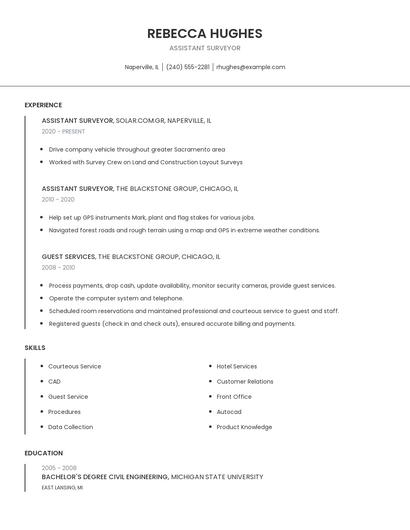 Assistant Surveyor Resume