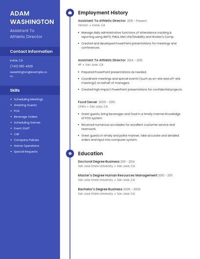 Assistant To Athletic Director Resume