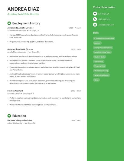 Assistant To Athletic Director Resume