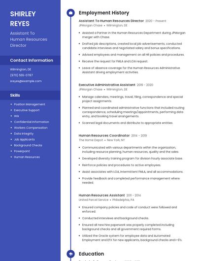 Assistant To Human Resources Director Resume