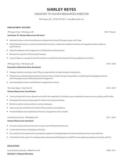 Assistant To Human Resources Director Resume
