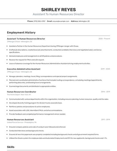 Assistant To Human Resources Director Resume