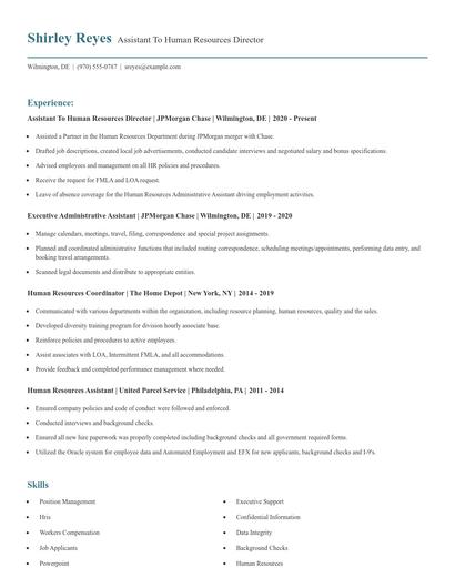Assistant To Human Resources Director Resume