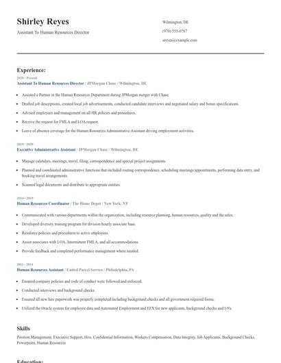 Assistant To Human Resources Director Resume