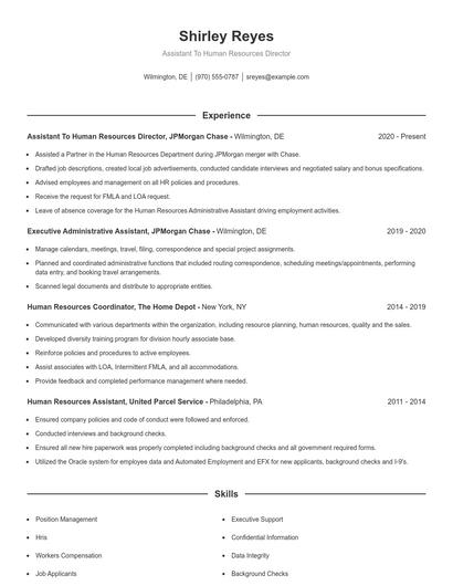 Assistant To Human Resources Director Resume