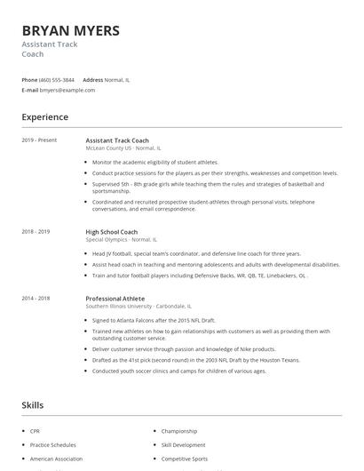 Assistant Track Coach Resume