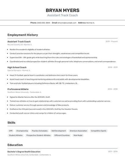 Assistant Track Coach Resume