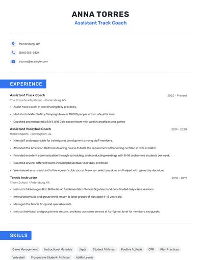 Assistant Track Coach Resume