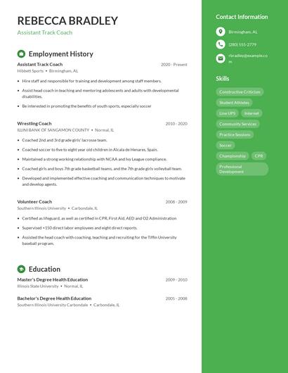 Assistant Track Coach Resume
