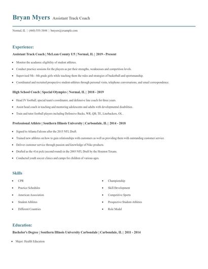 Assistant Track Coach Resume