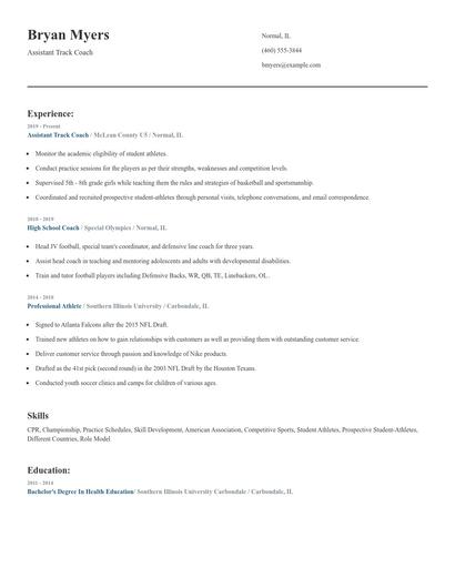 Assistant Track Coach Resume
