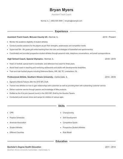 Assistant Track Coach Resume