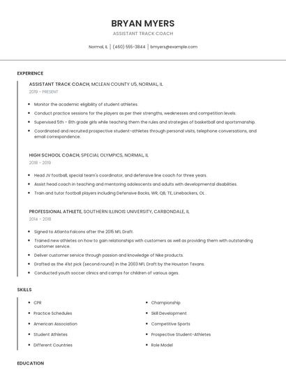 Assistant Track Coach Resume