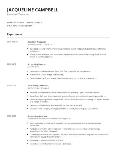 Assistant Treasurer Resume