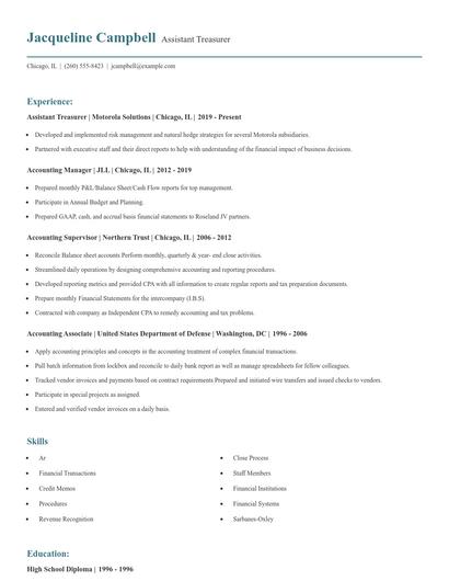 Assistant Treasurer Resume