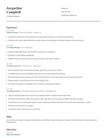 Assistant Treasurer Resume