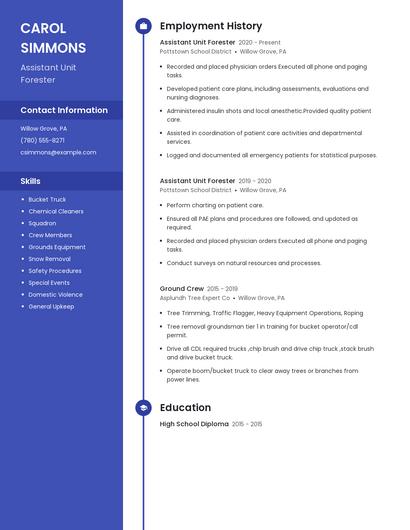 Assistant Unit Forester Resume
