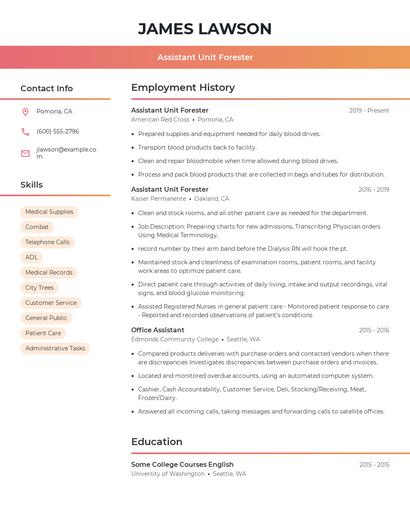 Assistant Unit Forester Resume