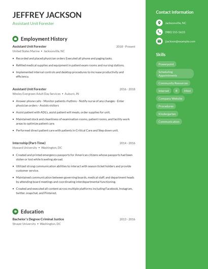 Assistant Unit Forester Resume
