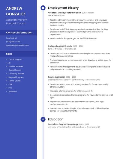 Assistant Varsity Football Coach Resume