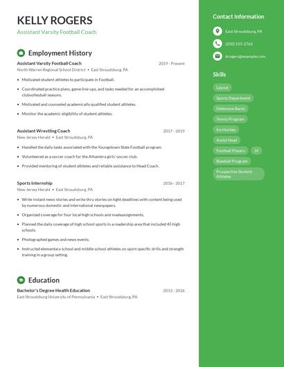 Assistant Varsity Football Coach Resume