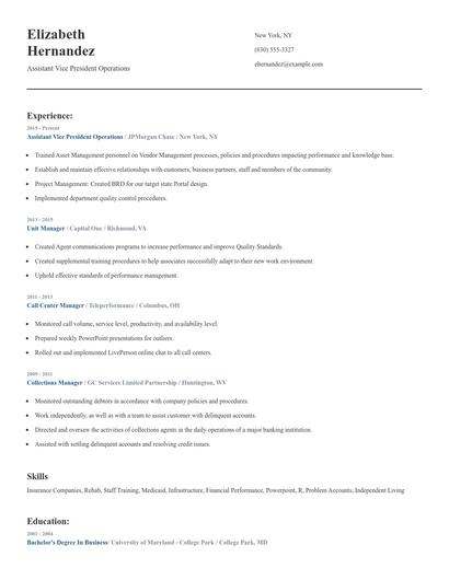 Assistant Vice President Operations Resume