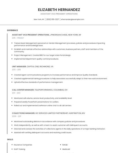 Assistant Vice President Operations Resume