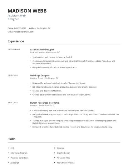 Assistant Web Designer Resume