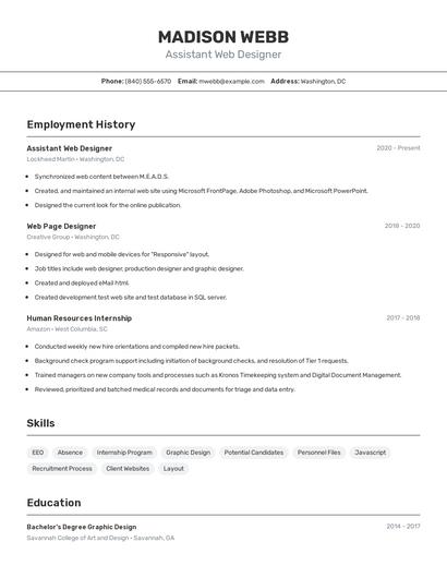 Assistant Web Designer Resume