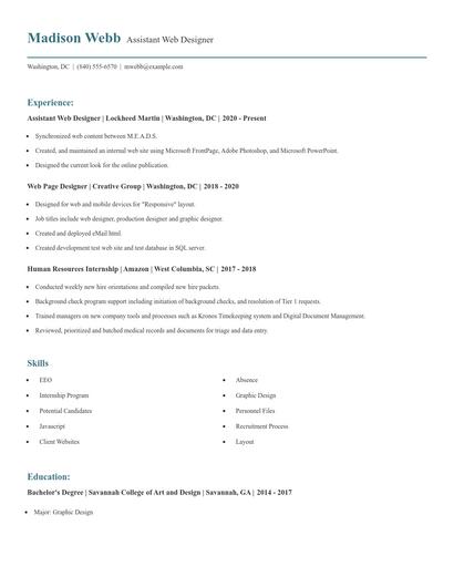 Assistant Web Designer Resume