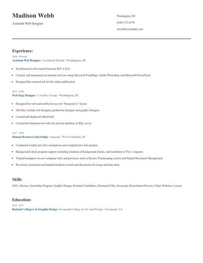 Assistant Web Designer Resume