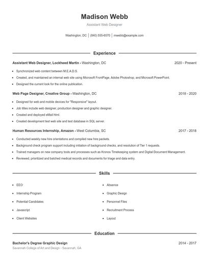 Assistant Web Designer Resume