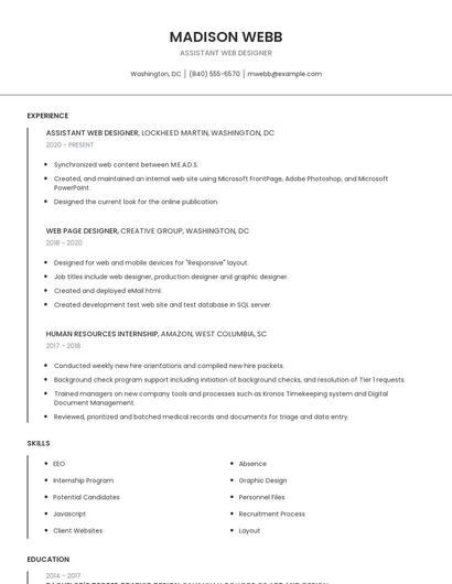 Assistant Web Designer Resume