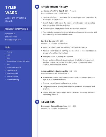 Assistant Wrestling Coach Resume