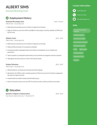 Assistant Wrestling Coach Resume